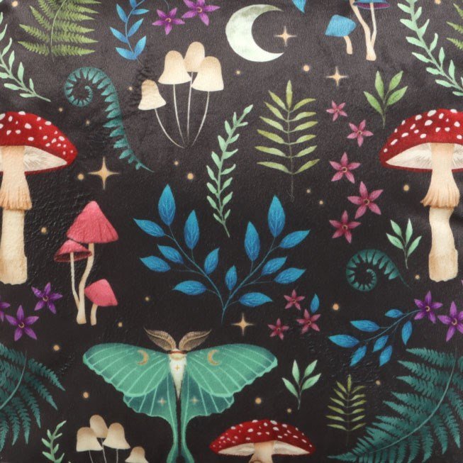 Dark Forest Mushroom & Moth Cushion – Square - Cushion - The Dark Rose Emporium