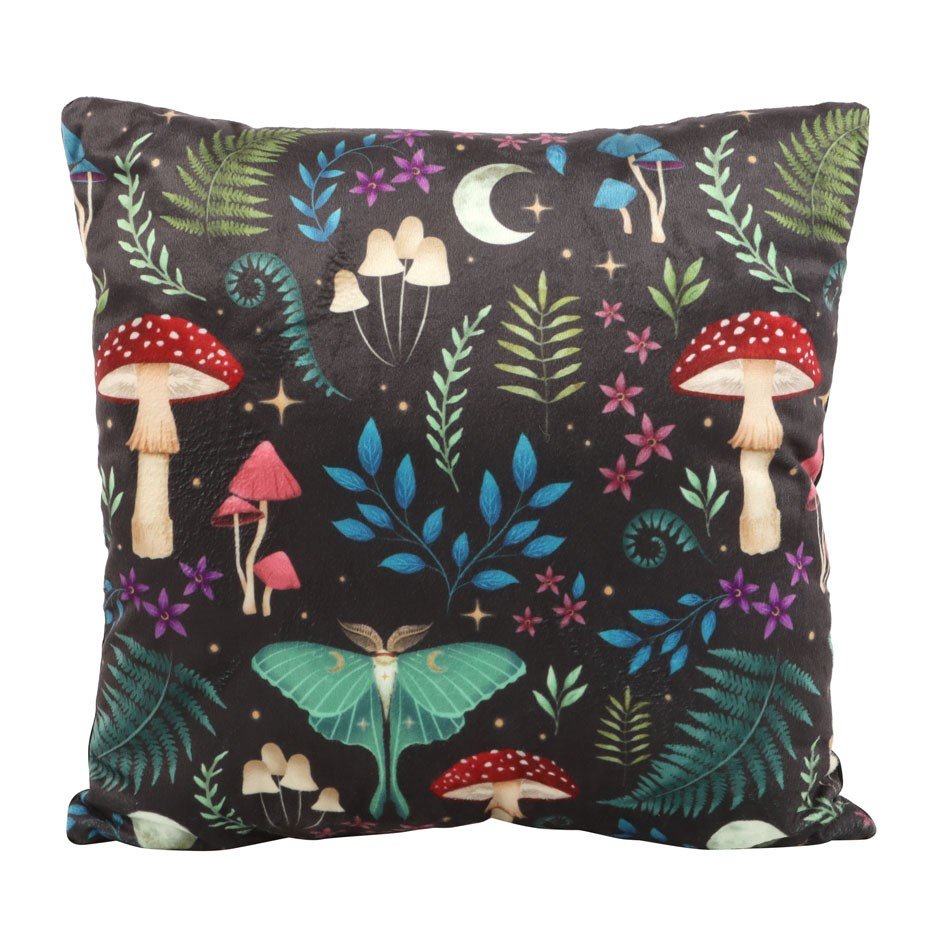 Dark Forest Mushroom & Moth Cushion – Square - Cushion - The Dark Rose Emporium