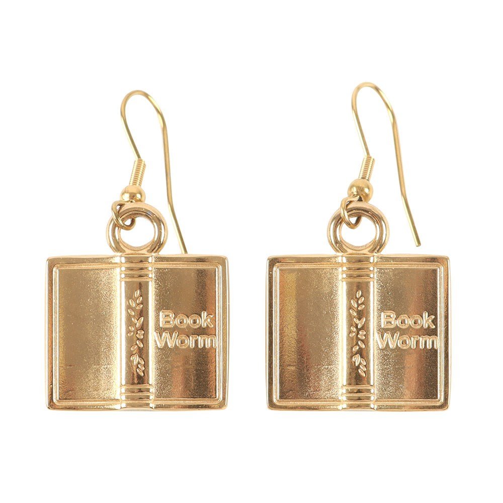 Book Worm Stainless Steel Earrings - Earrings - The Dark Rose Emporium