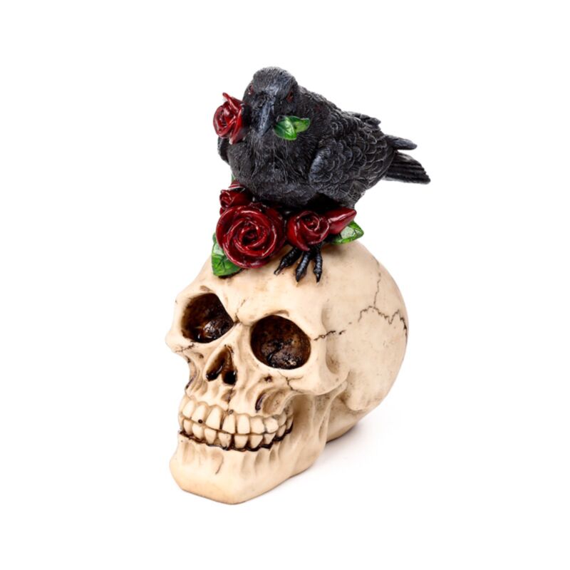 Skull With Raven & Red Roses - Decoration - The Dark Rose Emporium
