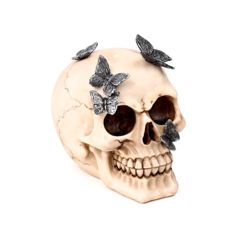 Skull With Metallic Butterflies - Decoration - The Dark Rose Emporium