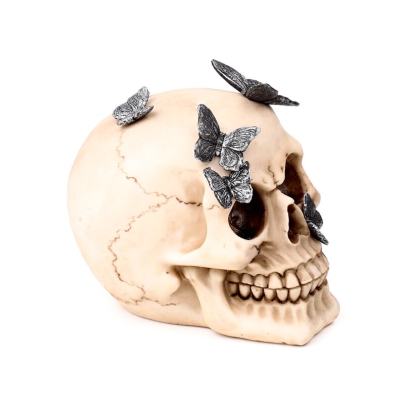 Skull With Metallic Butterflies - Decoration - The Dark Rose Emporium