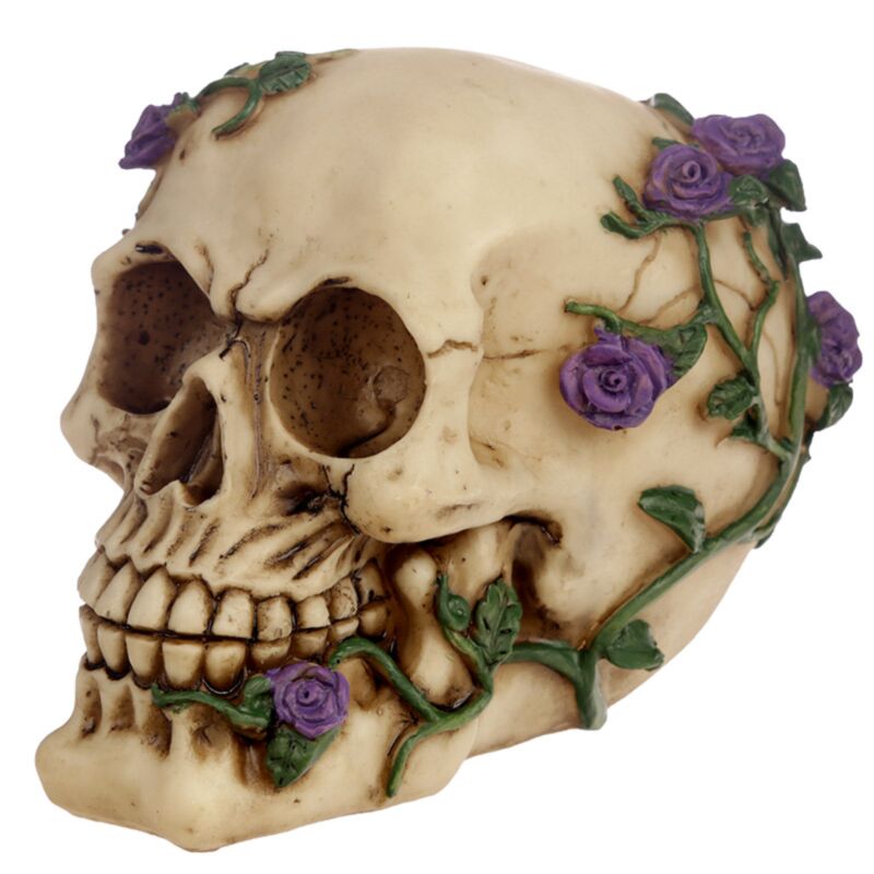 Skull & Bones With Purple Roses - Decoration - The Dark Rose Emporium