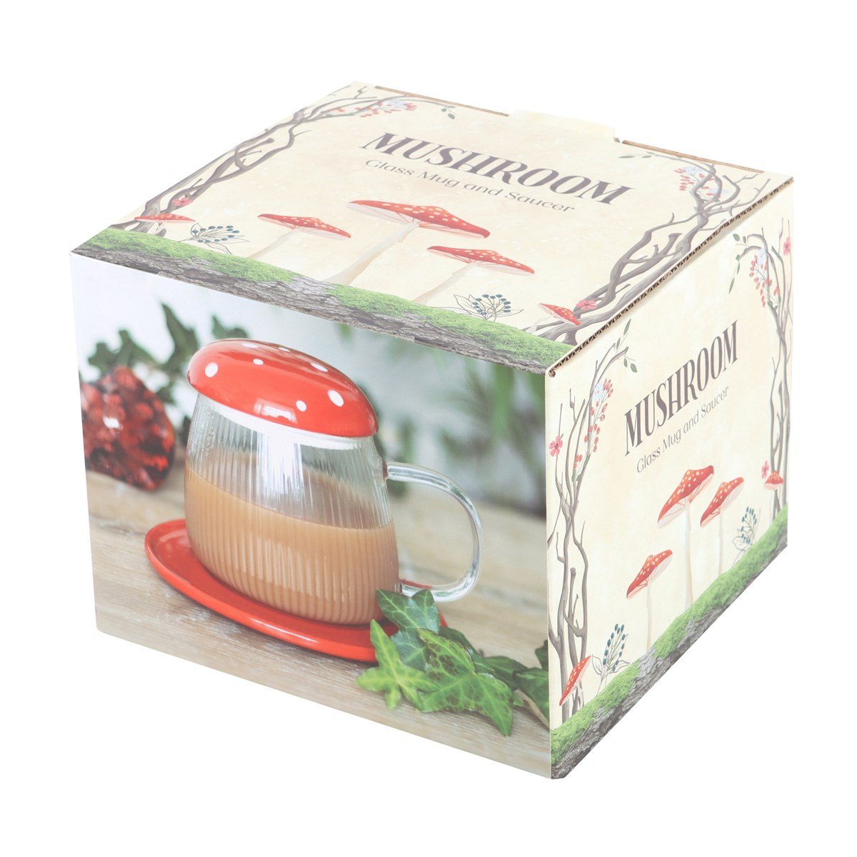 Toadstool Mushroom Glass Mug and Saucer - Mug - The Dark Rose Emporium