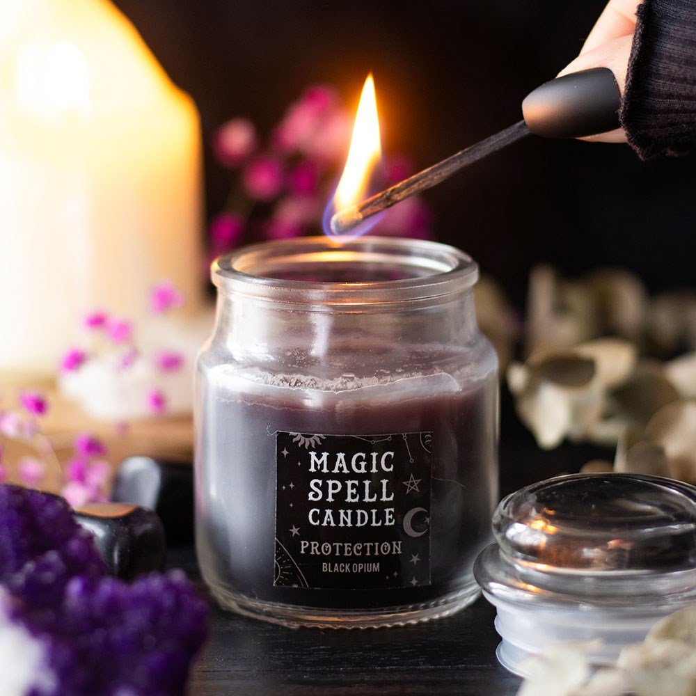 Protection Black Opium Spell Candle In Glass Jar - Candle - The Dark Rose Emporium