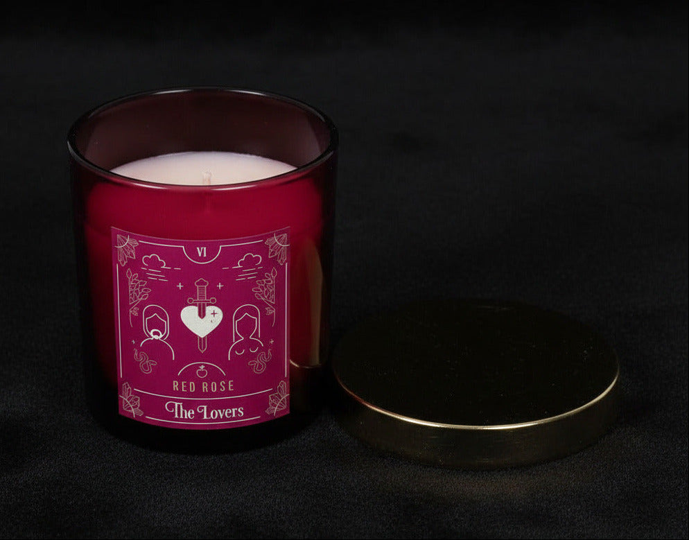 The Lovers Tarot Red Rose Fragranced Scented Candle In Glass Jar - Candle - The Dark Rose Emporium