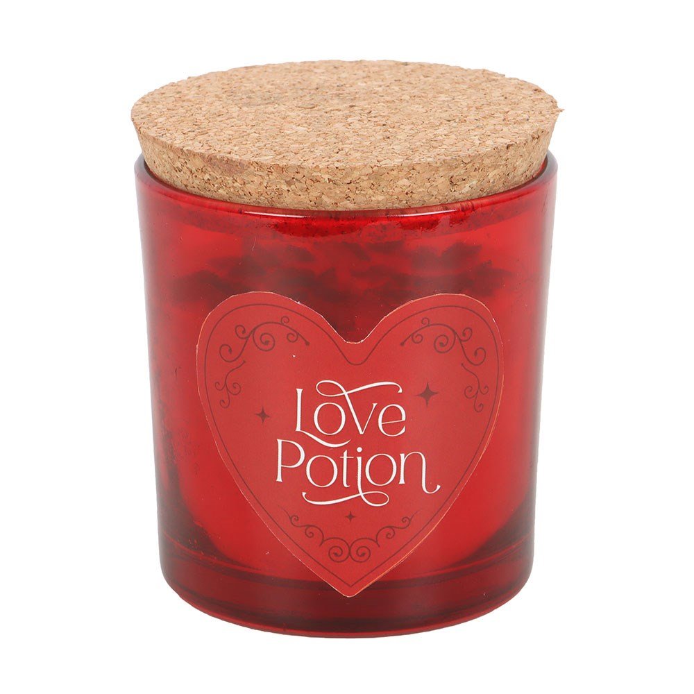 Love Potion Raspberry Scented Glass Candle With Jasper Chips And Cork Lid - Candle - The Dark Rose Emporium
