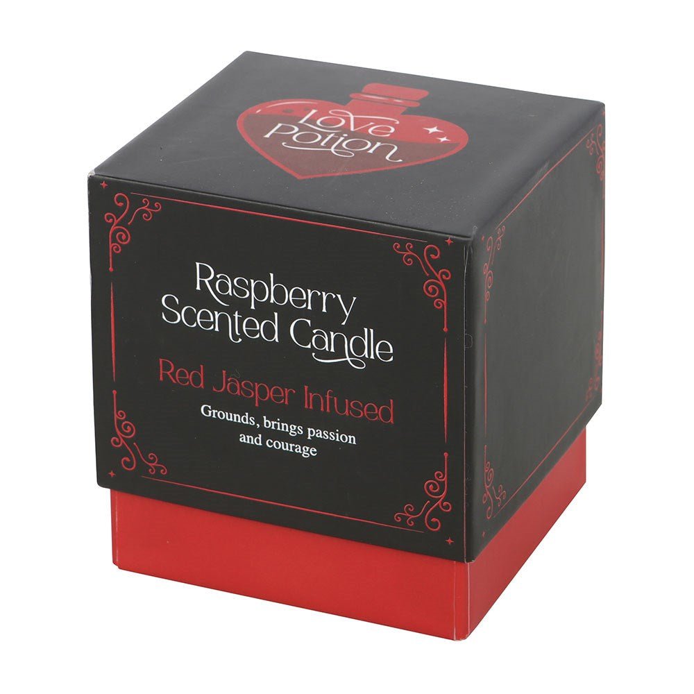 Love Potion Raspberry Scented Glass Candle With Jasper Chips And Cork Lid - Candle - The Dark Rose Emporium