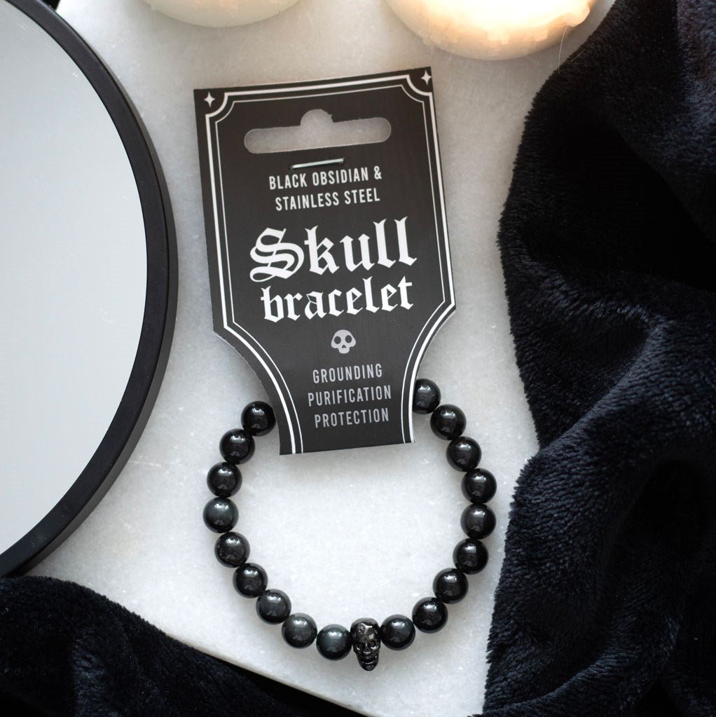 Black Obsidian Skull Bracelet - Bracelet - The Dark Rose Emporium
