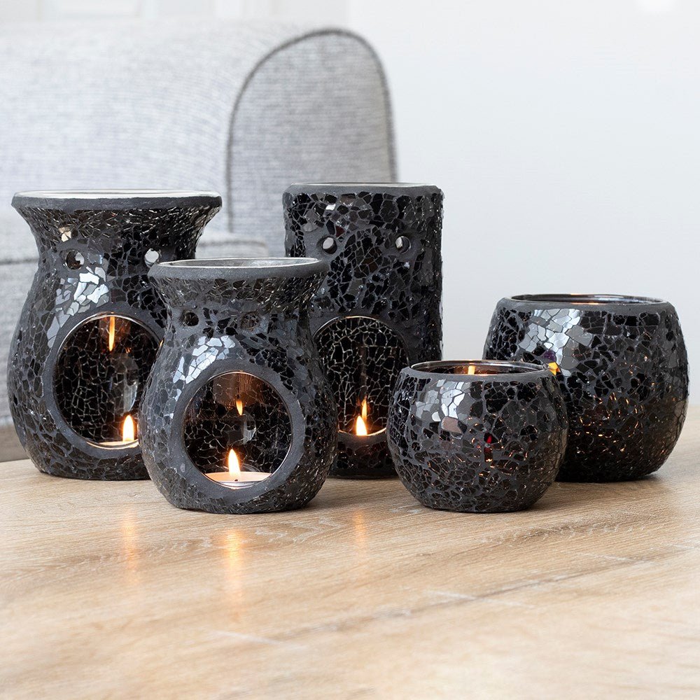 Black Crackle Pillar Oil Burner & Wax Warmer - Oil Burner - The Dark Rose Emporium