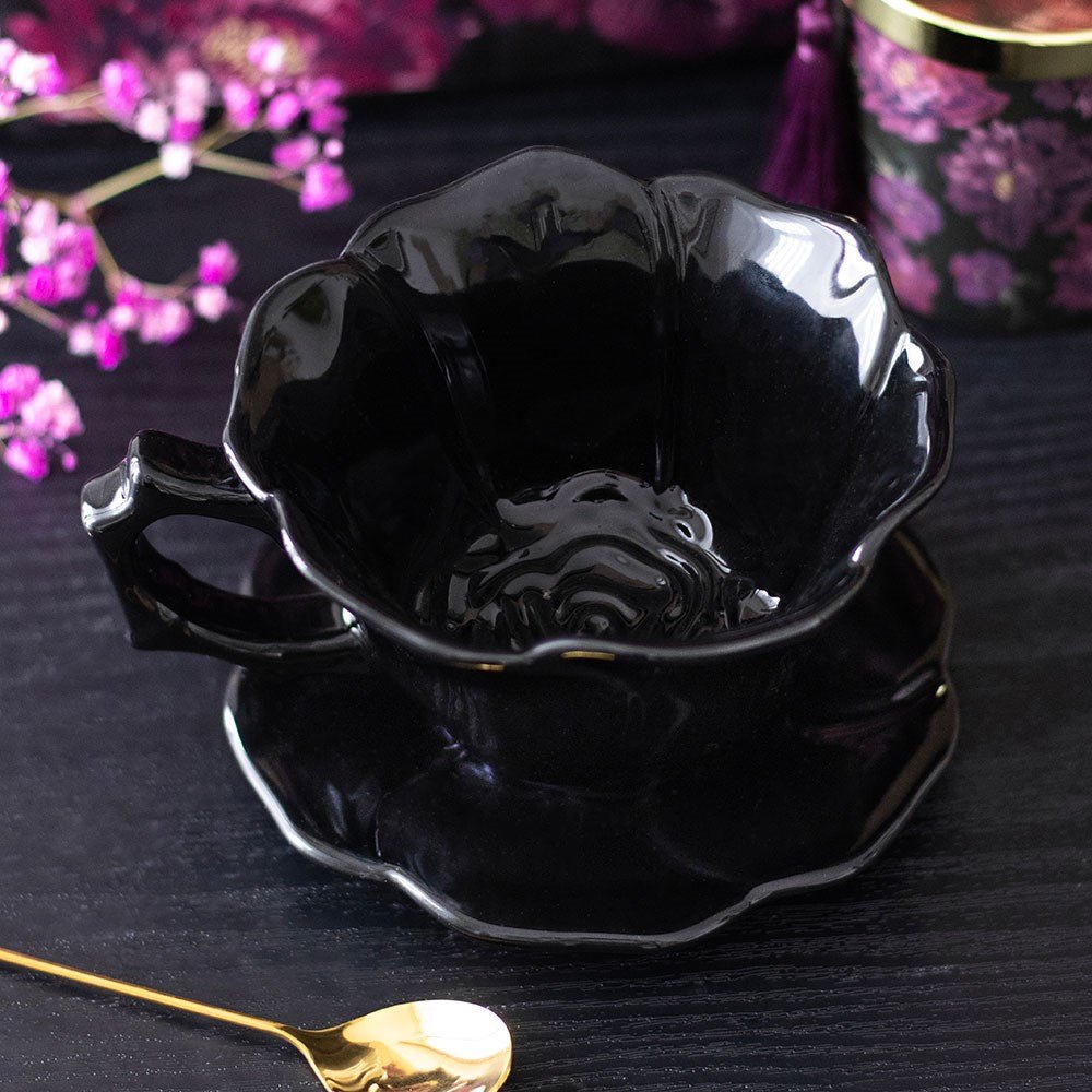 Black Rose Teacup and Saucer - Mug - The Dark Rose Emporium
