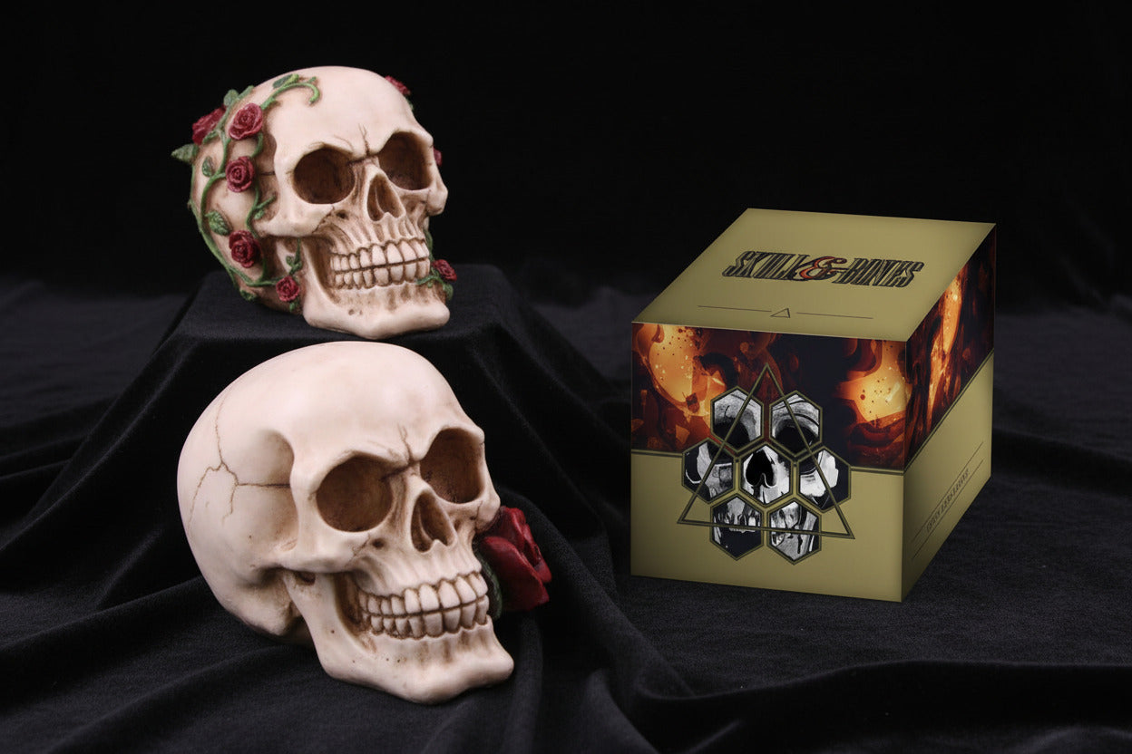 Skull With Single Rose - Decoration - The Dark Rose Emporium