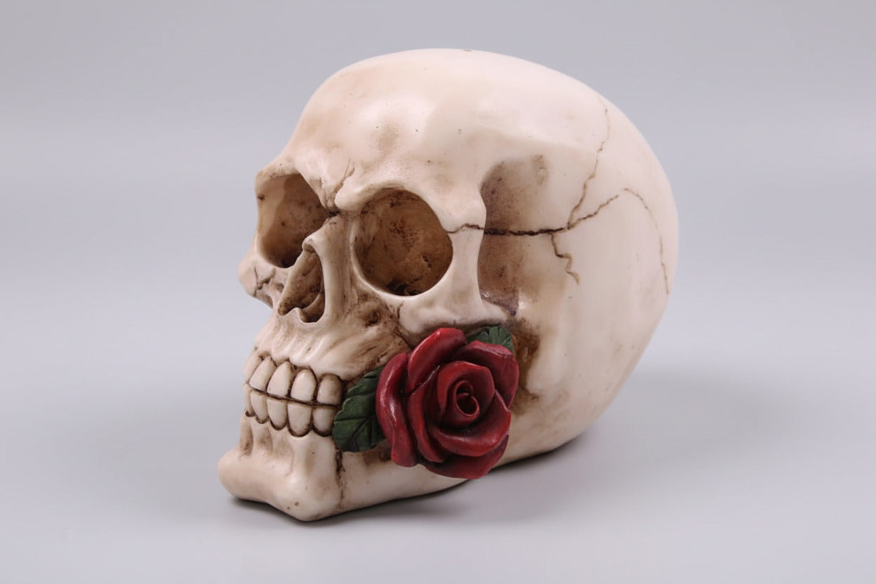 Skull With Single Rose - Decoration - The Dark Rose Emporium