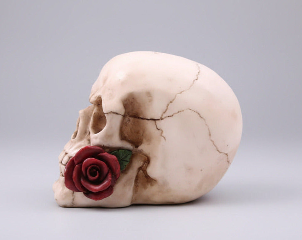 Skull With Single Rose - Decoration - The Dark Rose Emporium