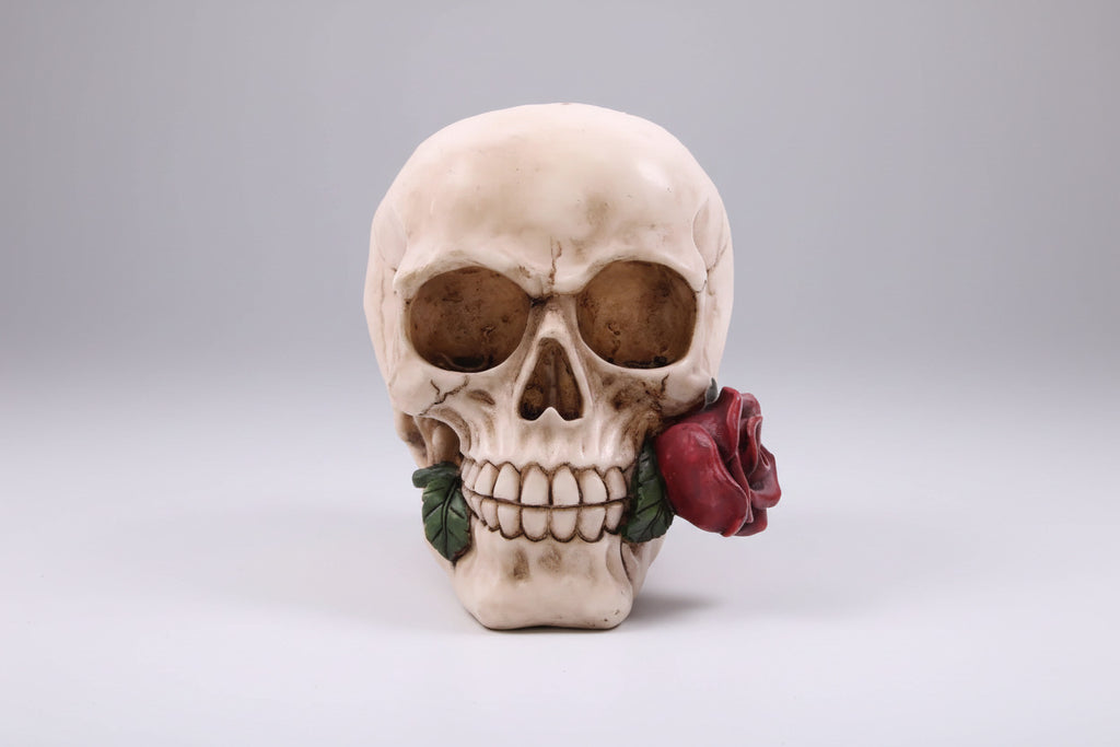 Skull With Single Rose - Decoration - The Dark Rose Emporium