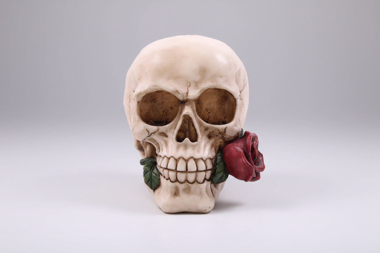 Skull With Single Rose - Decoration - The Dark Rose Emporium