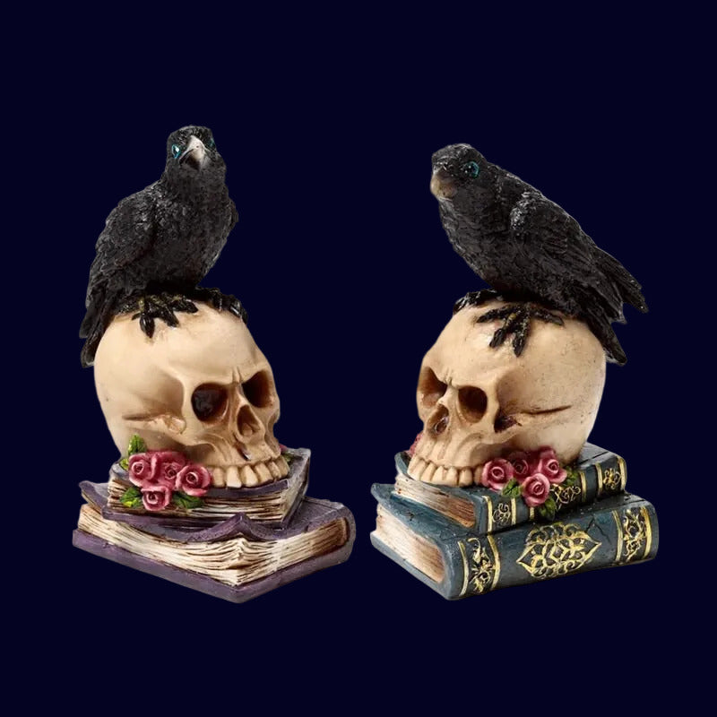 Crow On A Skull And Books (blue) - Decoration - The Dark Rose Emporium