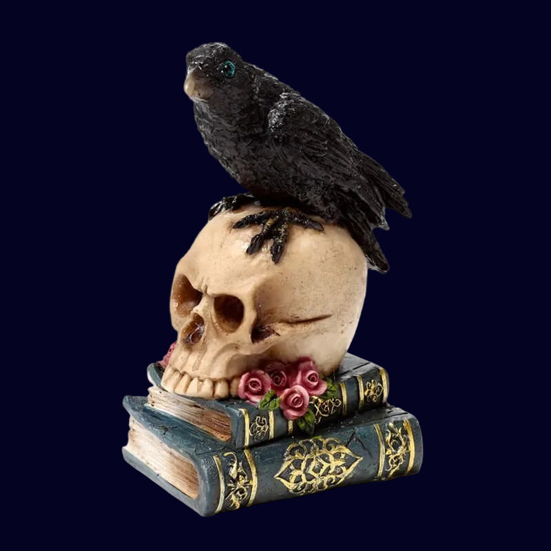 Crow On A Skull And Books (blue) - Decoration - The Dark Rose Emporium