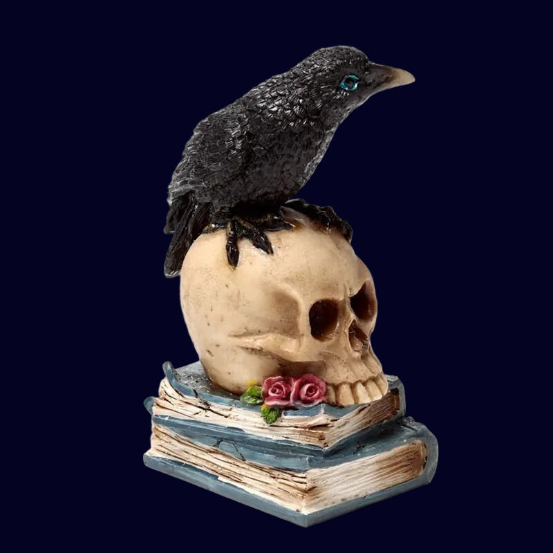 Crow On A Skull And Books (blue) - Decoration - The Dark Rose Emporium