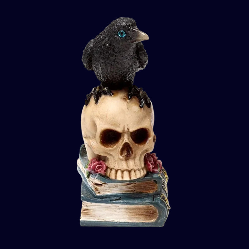 Crow On A Skull And Books (blue) - Decoration - The Dark Rose Emporium