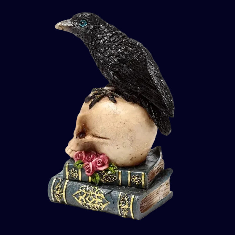 Crow On A Skull And Books (blue) - Decoration - The Dark Rose Emporium