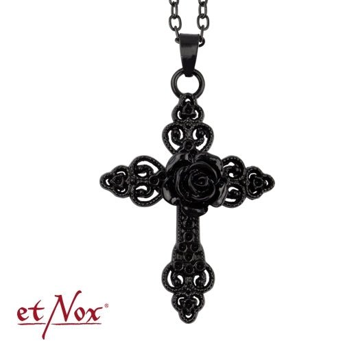 Black Rose Cross, pendant with chain, from etNox - Necklace - The Dark Rose Emporium