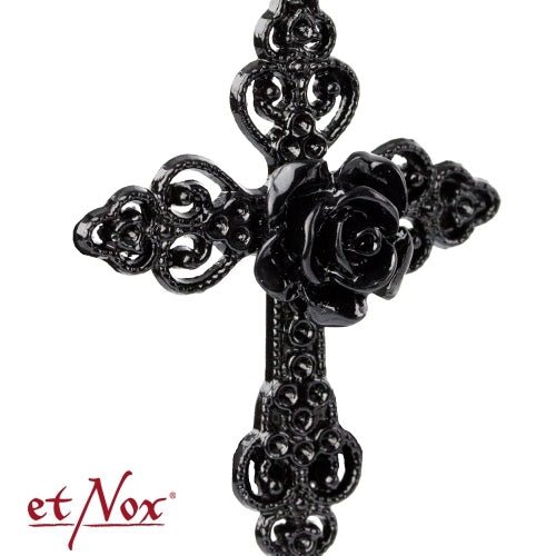 Black Rose Cross, pendant with chain, from etNox - Necklace - The Dark Rose Emporium