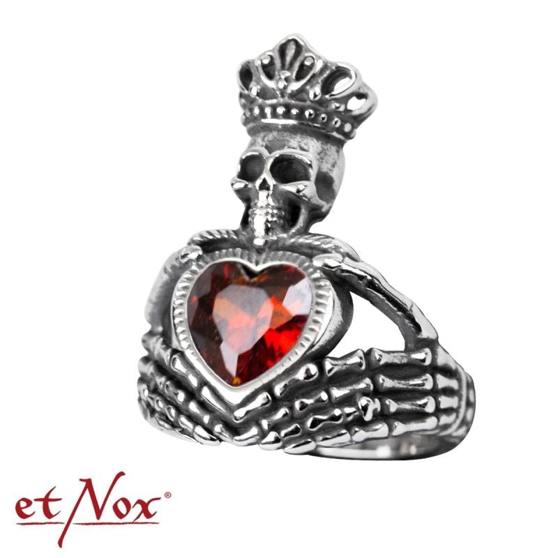 Claddagh, stainless steel ring with red stone, from etNox - Ring - The Dark Rose Emporium
