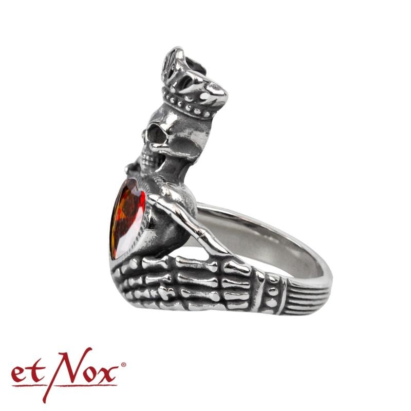 Claddagh, stainless steel ring with red stone, from etNox - Ring - The Dark Rose Emporium