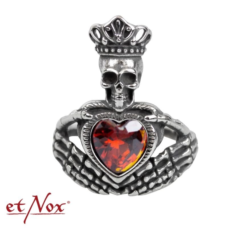 Claddagh, stainless steel ring with red stone, from etNox - Ring - The Dark Rose Emporium