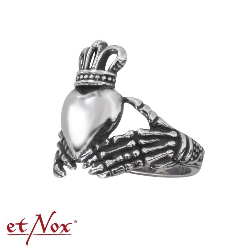 Claddagh, stainless steel ring with white stone, from etNox - Ring - The Dark Rose Emporium