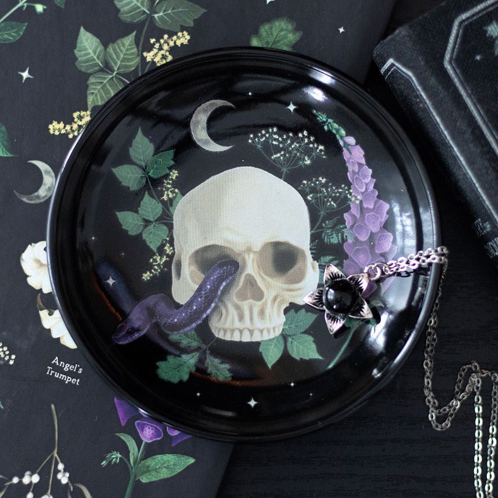 Venom & Vines Skull With Snake Ceramic Trinket Dish - Plate - The Dark Rose Emporium