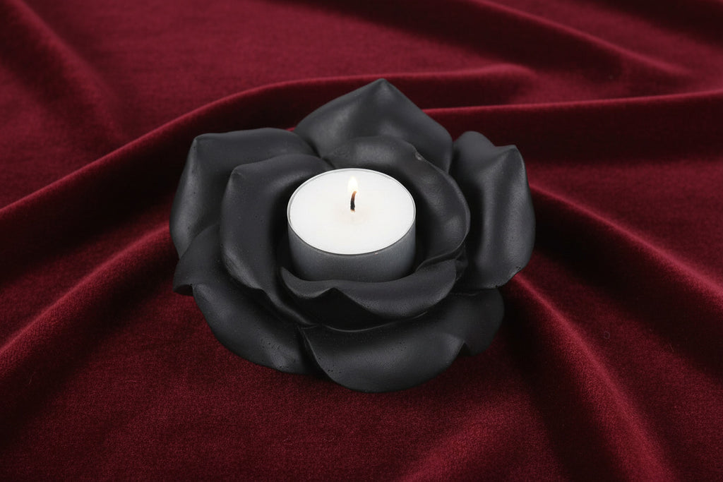 Black Rose Resin Tealight Candle Holder - Candle - The Dark Rose Emporium