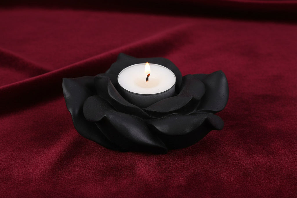 Black Rose Resin Tealight Candle Holder - Candle - The Dark Rose Emporium