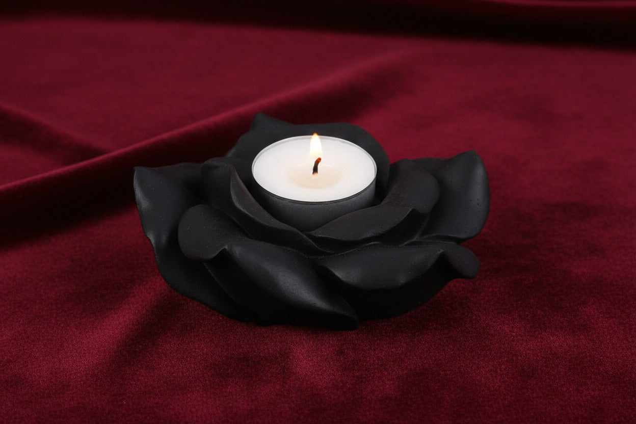 Black Rose Resin Tealight Candle Holder - Candle - The Dark Rose Emporium