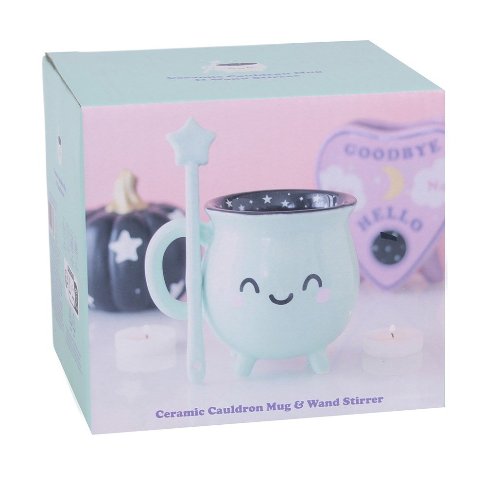 Candy Cauldron Mint Green Cauldron Mug with Wand Stirrer - Mug - The Dark Rose Emporium
