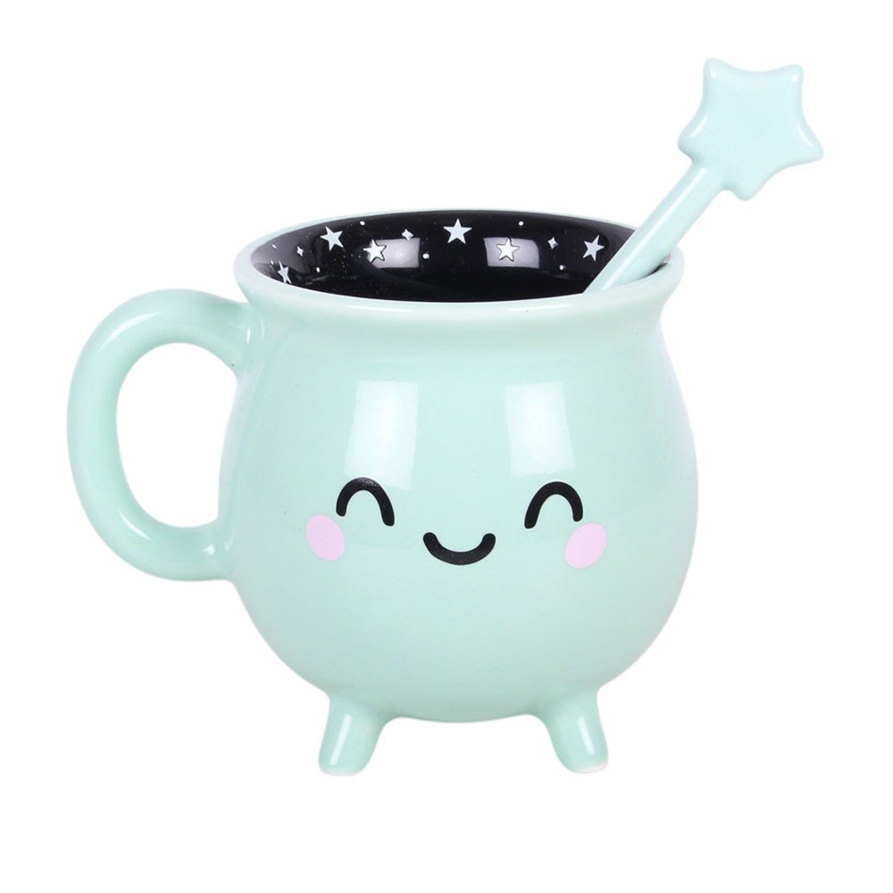 Candy Cauldron Mint Green Cauldron Mug with Wand Stirrer - Mug - The Dark Rose Emporium