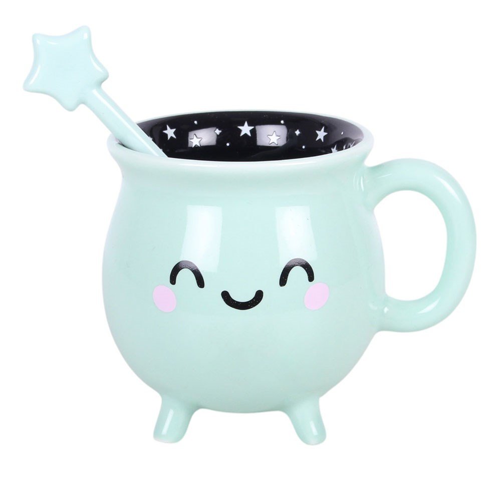 Candy Cauldron Mint Green Cauldron Mug with Wand Stirrer - Mug - The Dark Rose Emporium