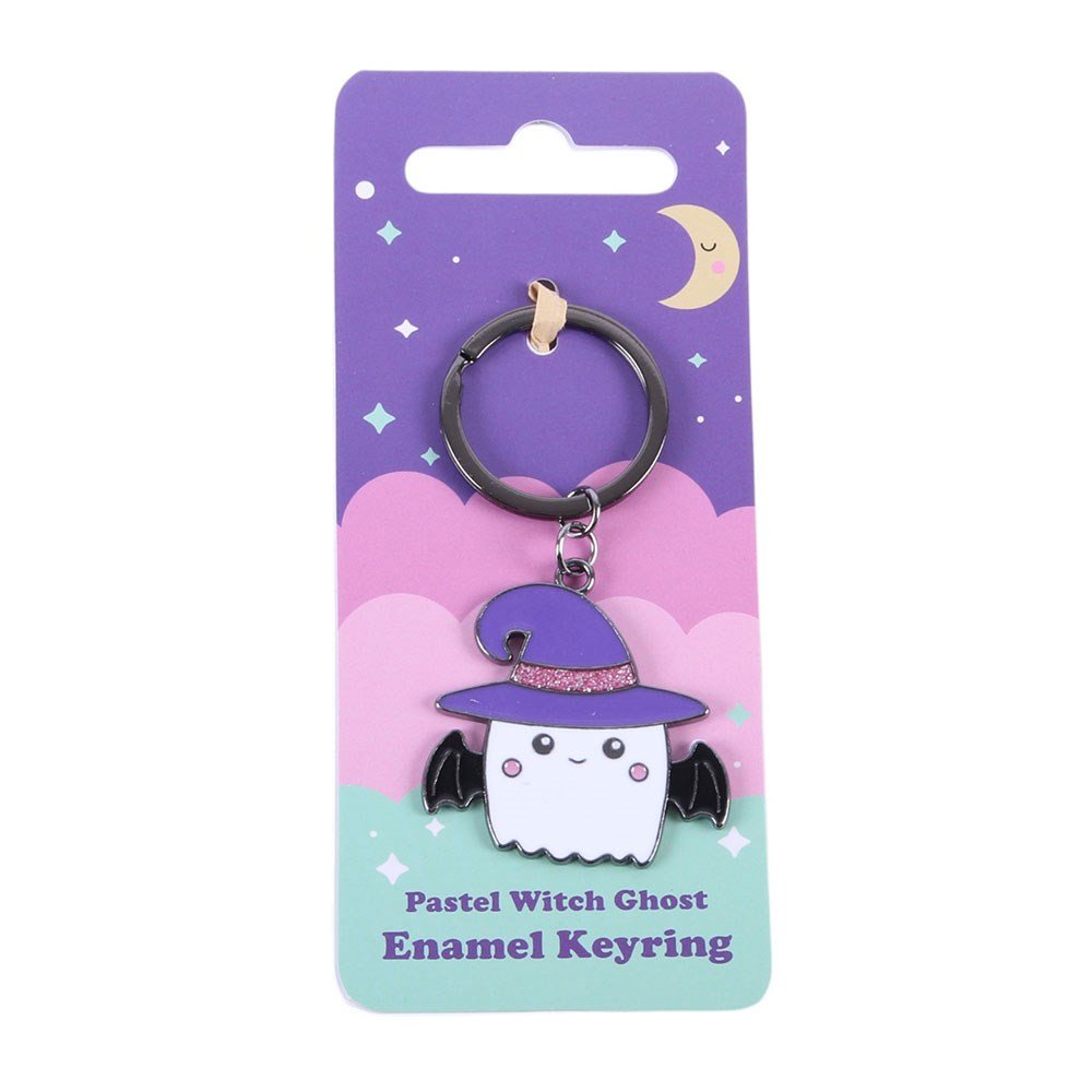 Candy Cauldron Ghost with Witch Hat Glitter Enamel Keyring - Keyring - The Dark Rose Emporium