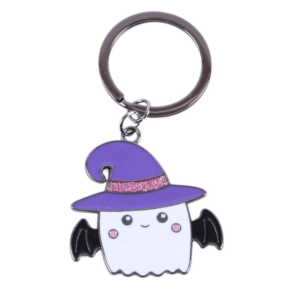 Candy Cauldron Ghost with Witch Hat Glitter Enamel Keyring - Keyring - The Dark Rose Emporium